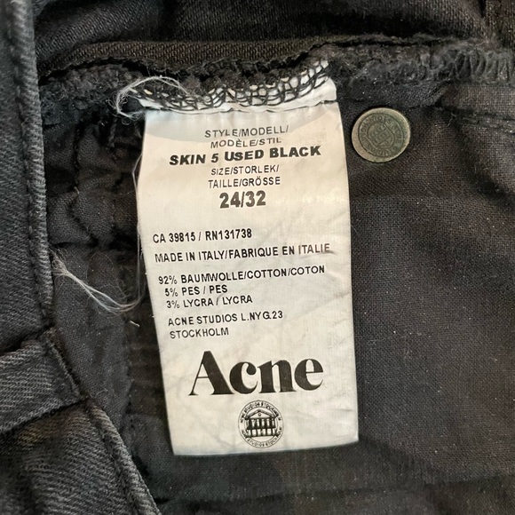 Acne Studios Skin 5 Black Midrise Skinny Jeans Size 24 - Picture 3 of 4